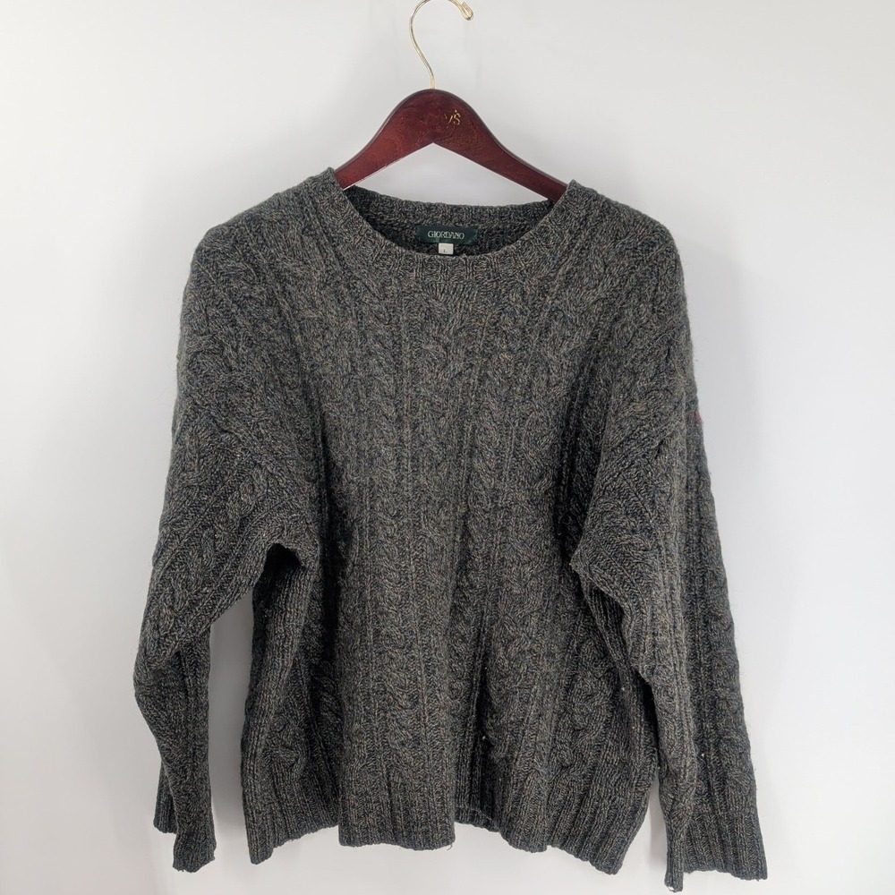 Vintage 90's Giordano Crewneck Cable Knit Retro Pullover Sweater‎ Gray Size L
